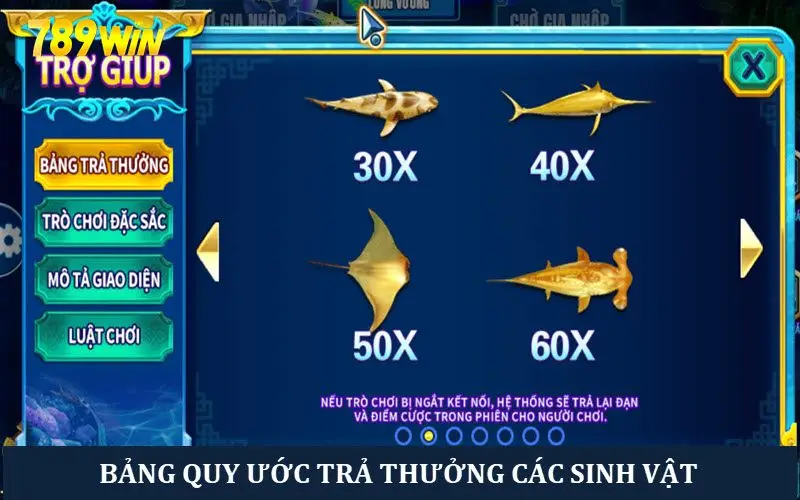 Bảng trả thưởng các sinh vật hấp dẫn